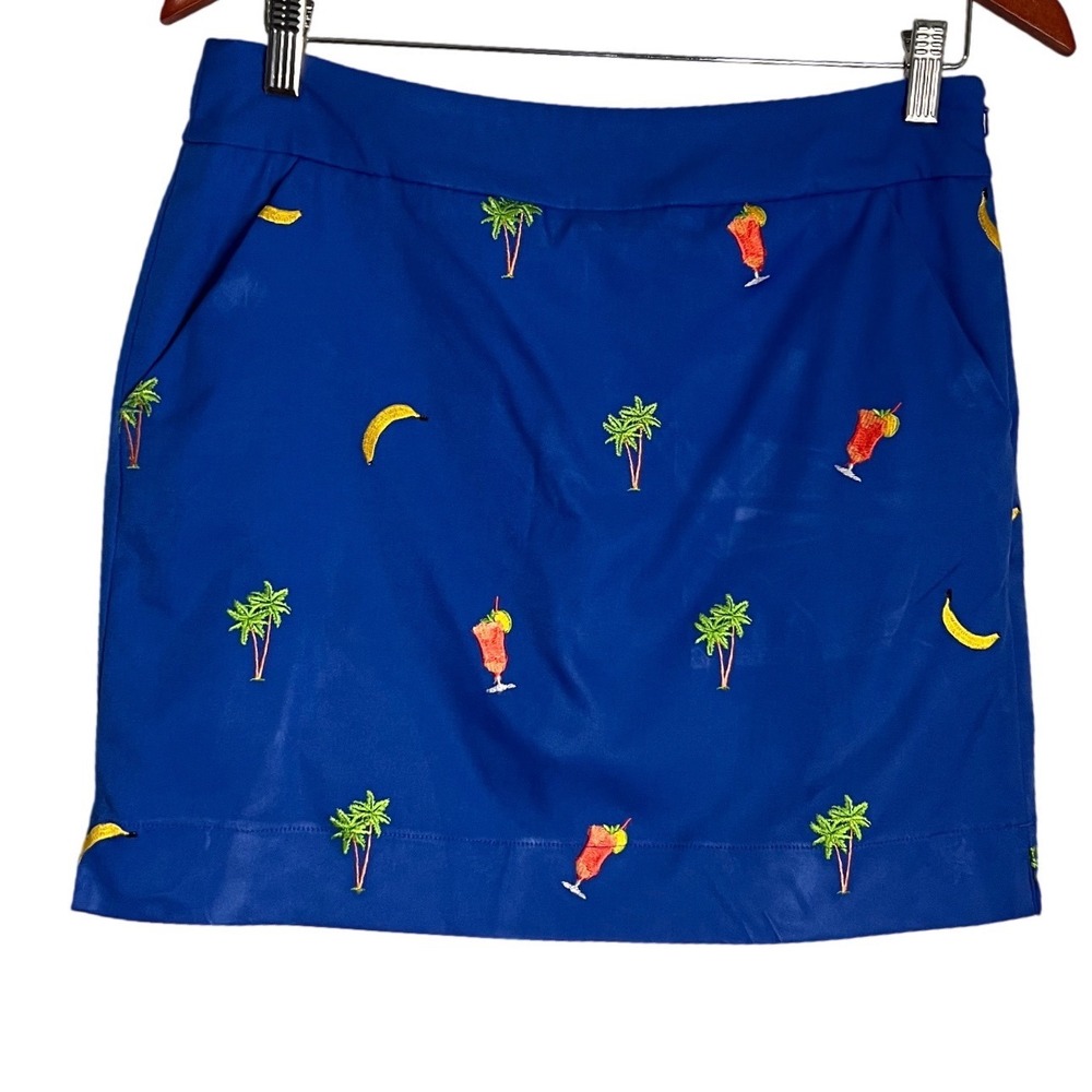 Ladies Loudmouth Tropical Blue Skorts Size 4 Bananas Palm Trees Daquiris Skirt